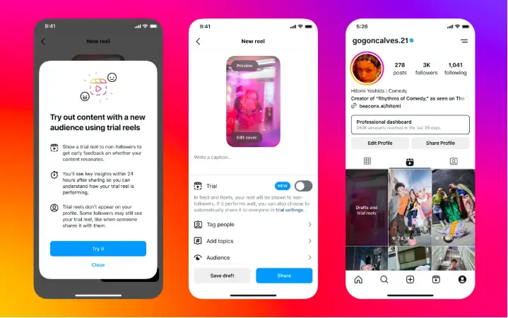 ilustrasi dari fitur terbaru instagram, trial reels.