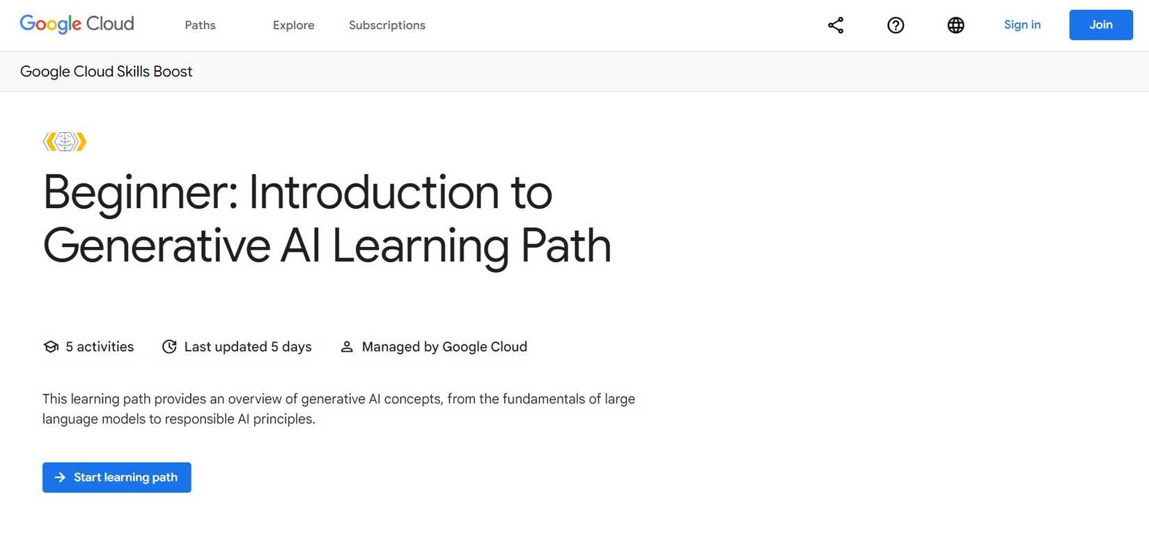 Introduction to Generative AI Learning Path (Google Cloud Skills Boost)